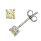 Round Yellow Cubic Zirconia Sterling Silver Stud Earrings