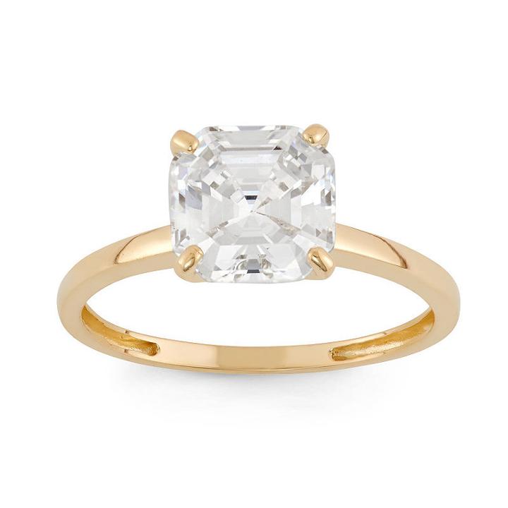 Womens 4 Ct. T.w. Asscher White Cubic Zirconia 10k Gold Solitaire Ring