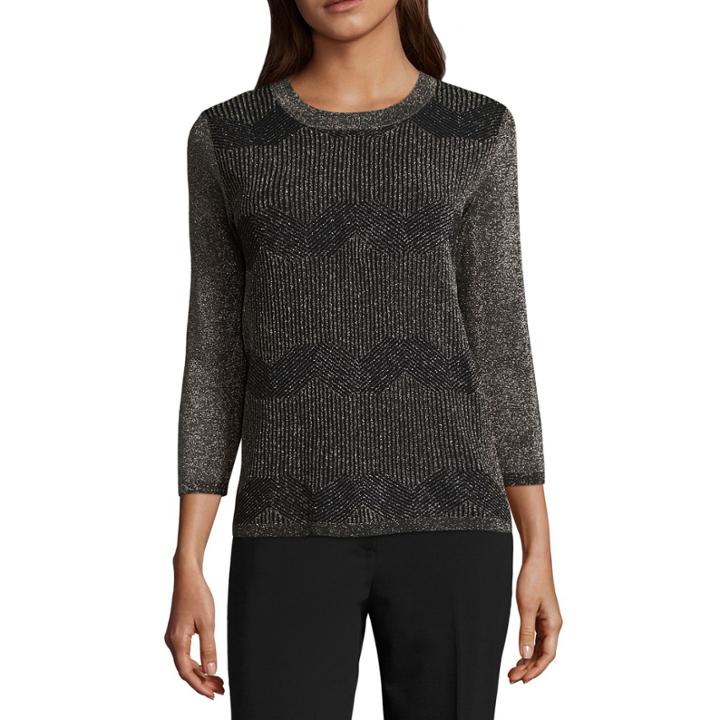 Liz Claiborne 3/4 Sleeve Crew Neck Lurex Pullover Sweater
