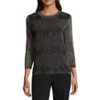 Liz Claiborne 3/4 Sleeve Crew Neck Lurex Pullover Sweater