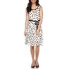 Robbie Bee Sleeveless Polka Dot Chiffon Belted Sheath Dress