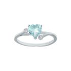 Lab-created Aquamarine And Genuine White Topaz Sterling Silver Heart-shaped Ring