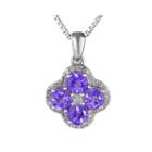 Genuine Amethyst And White Topaz Flower Sterling Silver Pendant Necklace