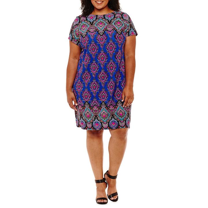 Maggy London Intl Short Sleeve Pattern Shift Dress - Plus