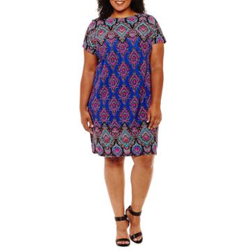 Maggy London Intl Short Sleeve Pattern Shift Dress - Plus