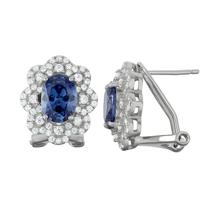 Simulated Blue Tanzanite Sterling Silver 15.1mm Oval Hoop Earrings