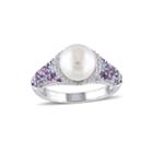 Cultured Freshwater Pearl, Genuine Amethyst And Blue Topaz Ring