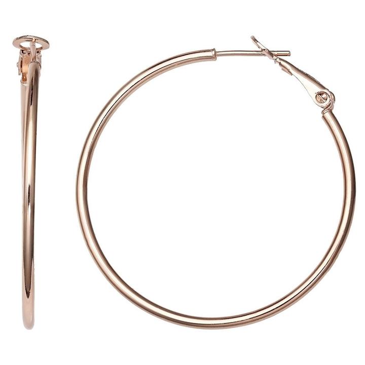 Silver Treasures Rose Over Silver 40mm Tube Hoop Earrings