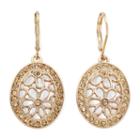Monet Brown Bead Gold-tone Flower Drop Earrings