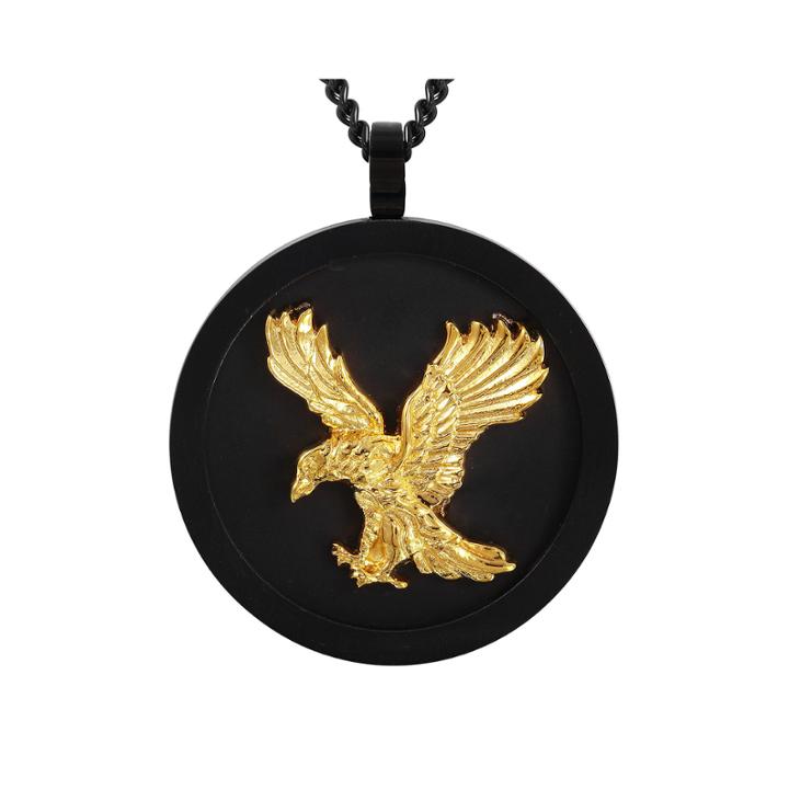 Mens Stainless Steel With Black And Gold Ip Eagle Pendant Necklace
