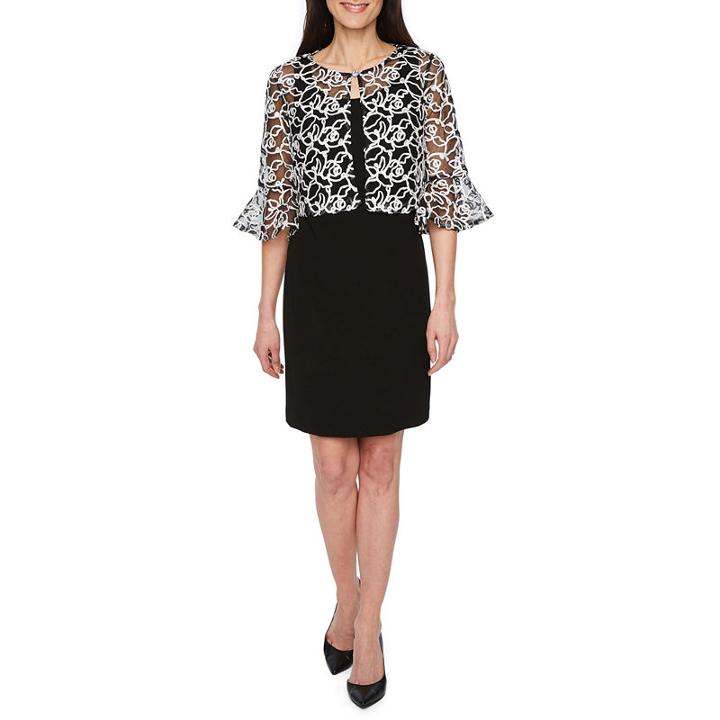Scarlett Sleeveless Embroidered Pattern Shift Dress-petites