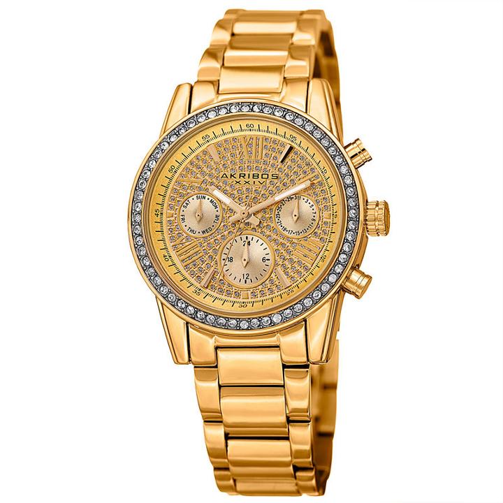 Akribos Xxiv Womens Gold Tone Strap Watch-a-926yg