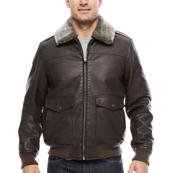 Dockers Faux Leather Bomber With Sherpa Collar