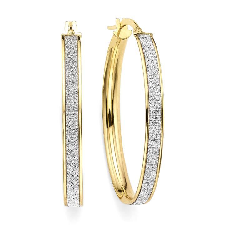 14k Yellow Gold Oval Glitter 36mm Hoop Earrings