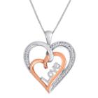 1/10cttw Two Tone Sterling Silver And 14k Rose Gold Over Silver Diamond Heart Love Pendant
