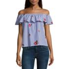 By & By Short Sleeve Scoop Neck Chambray Blouse-juniors