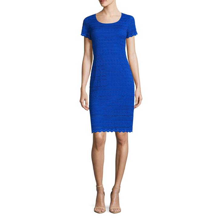 Ronni Nicole Short Sleeve Lace Sheath Dress-petites