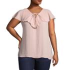 Boutique + Short Flutter Sleeve Lace Up Woven Blouse - Plus