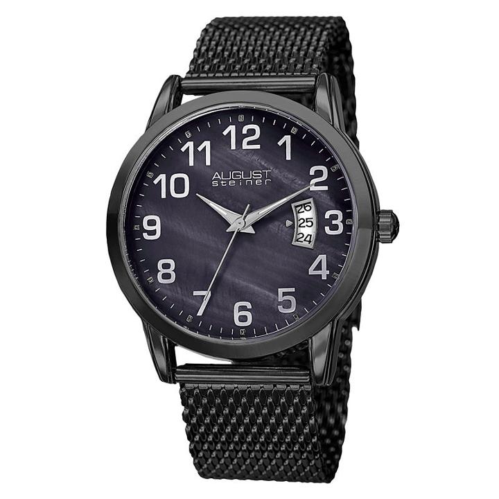 August Steiner Mens Black Strap Watch-as-8195bk