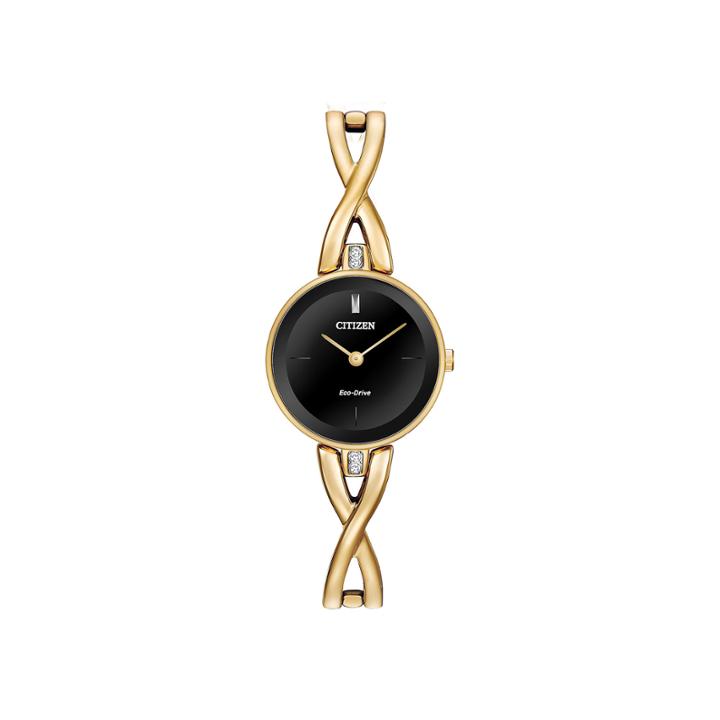 Citizen Eco-drive Silhouette Womens Crystal-accent Gold-tone Stainless Steel Bangle Watch Ex1422-54e