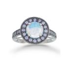 Womens Simulated Blue Opal Sterling Silver Halo Ring