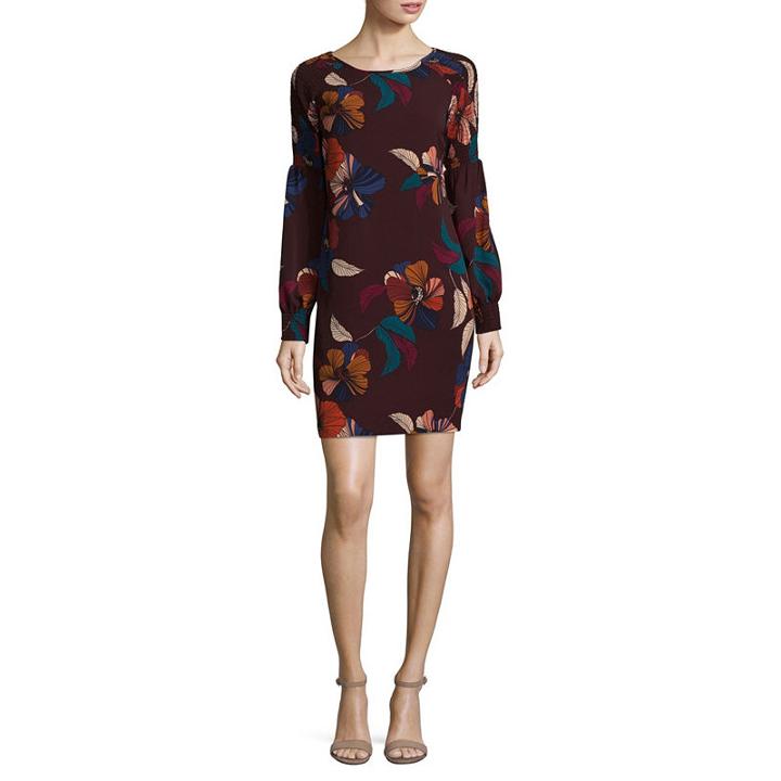 Ronni Nicole Long Sleeve Floral Shift Dress-petite