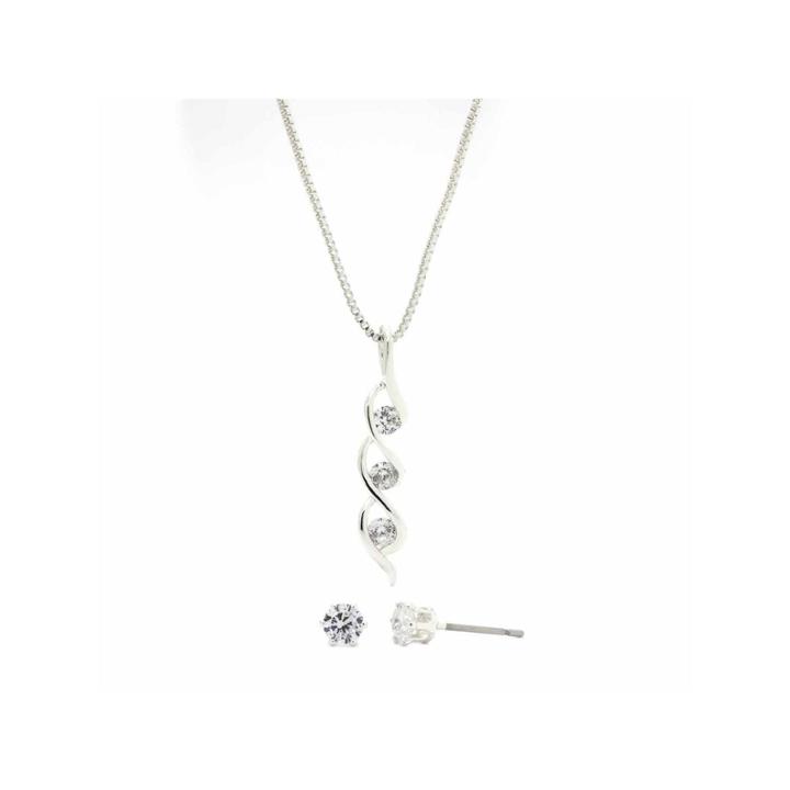 Sparkle Allure Clear Cubic Zirconia Twisted Round Stone Pendant And