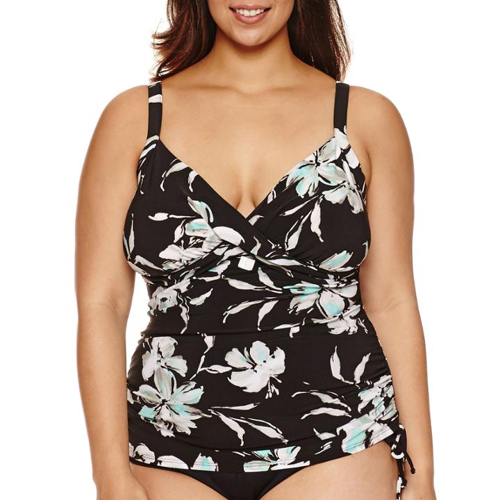 Trimshaper Floral Tankini Swimsuit Top-plus