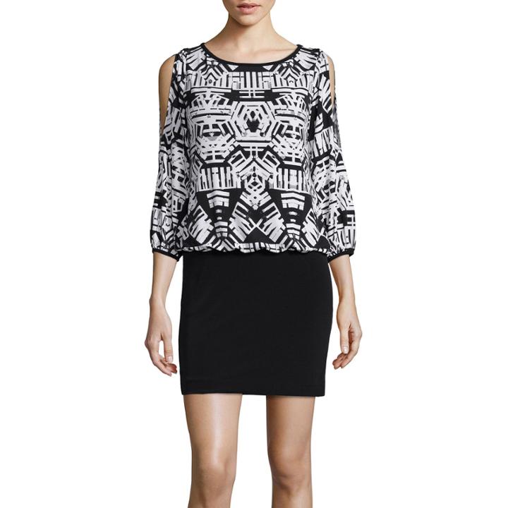 Nicole By Nicole Miller Long-sleeve Cold-shoulder Blouson Dress