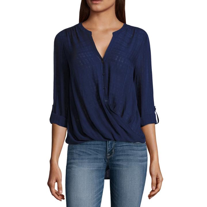 A.n.a Long Sleeve Y Neck Woven Blouse