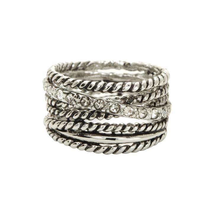 City X City Crystal Silver-plated Brass Multi-band Cocktail Ring