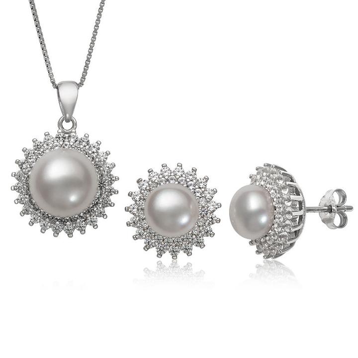 2-pc. Cultured Freshwater Pearl & Lab-created White Sapphire Sterling Silver Set