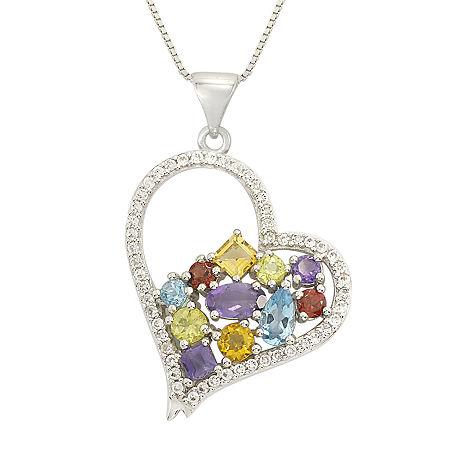 Multicolor Gemstone Sterling Silver Heart Pendant Necklace