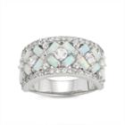 Womens Lab Created White Opal Sterling Silver Band