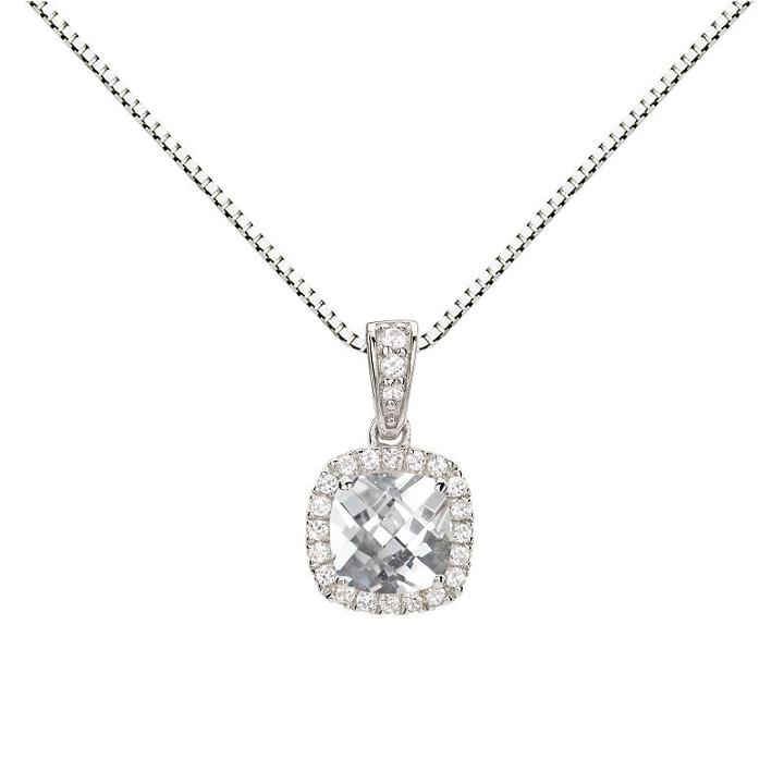 Womens Lab Created White Sapphire Round Pendant Necklace