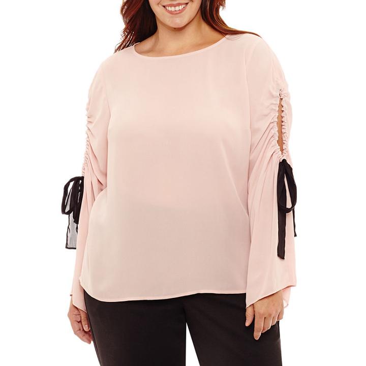 A.n.a Long Cinched Tie Sleeve Woven Blouse - Plus