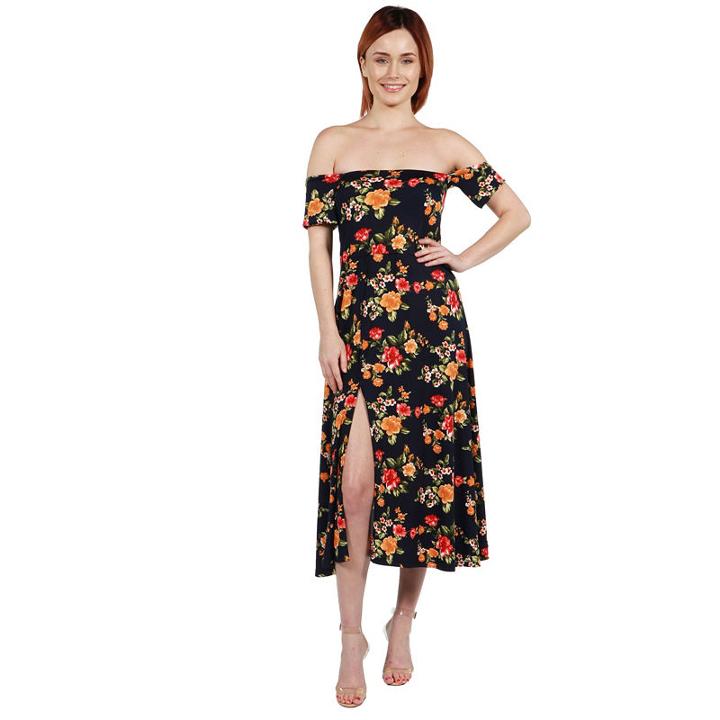 24seven Comfort Apparel Lindsey Strapless White Floral Empire Waist Maxi Dress - Plus