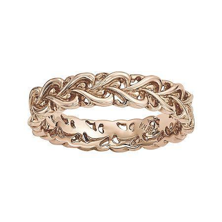 Personally Stackable 18k Rose Gold Over Sterling Silver Interlocking Heart Ring