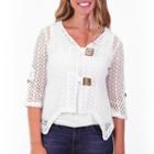 Nina Leonard Hanky Hem Coconut Button Cardigan