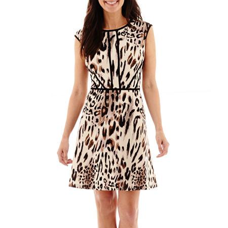 Studio 1 Extended-shoulder Animal Print Fit-and-flare Dress - Petite