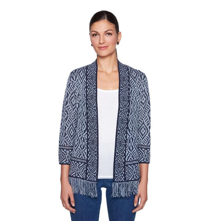 Lark Lane Must Haves 3/4 Sleeve Scoop Neck Open Front Cardigan
