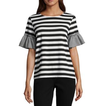 Liz Claiborne Isela Short Sleeve Crew Neck Stripe T-shirt-womens