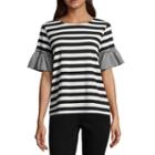 Liz Claiborne Isela Short Sleeve Crew Neck Stripe T-shirt-womens