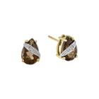 Genuine Smoky Quartz Diamond-accent 14k Yellow Gold Stud Earrings