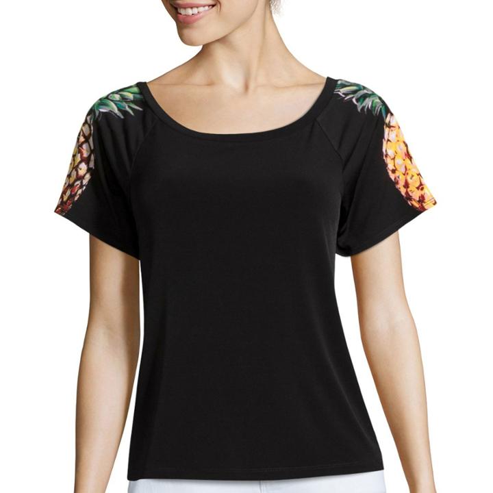 Nicole By Nicole Miller Off The Shoulder Short-sleeve Pineapple Top