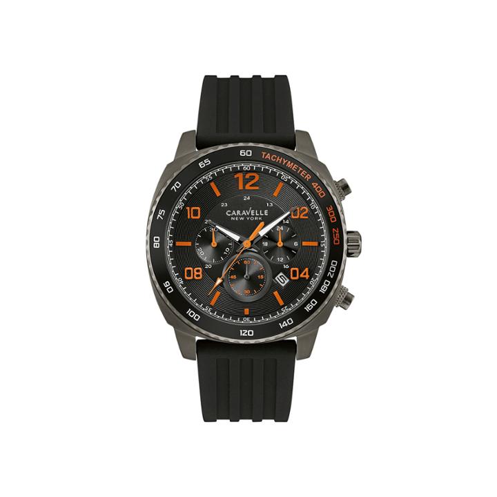 Caravelle New York Mens Chronograph Black Silicone Strap Watch 45b141