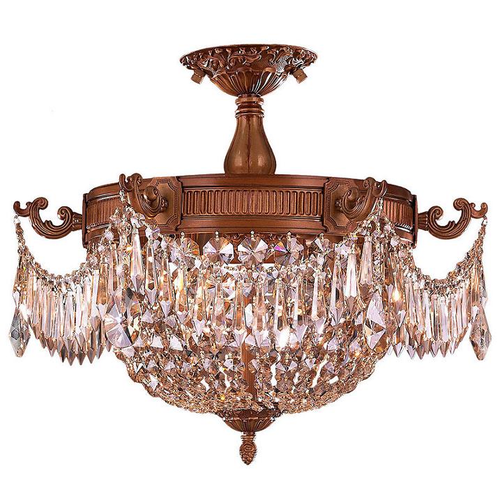 Winchester Collection 3 Light Golden Teak Crystalsemi Flush Mount Ceiling Light