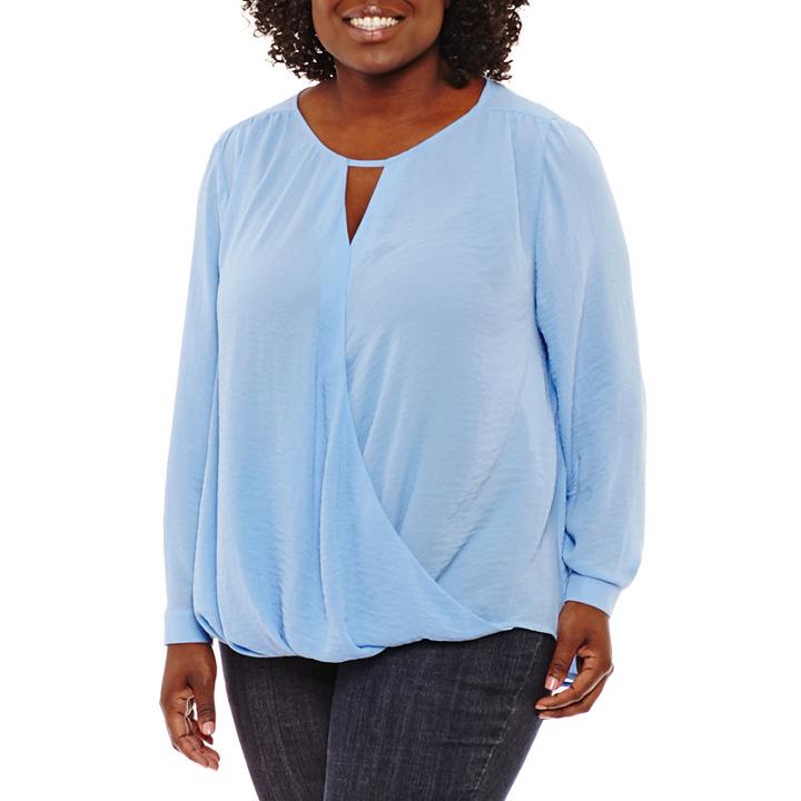 A.n.a Long Sleeve Keyhole Neck Woven Blouse - Plus