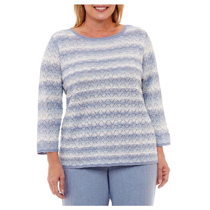 Alfred Dunner Silver Belles 3/4 Sleeve Textured Pullover Sweater-plus
