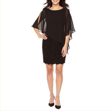 Dj Jaz Sleeveless Cape Beaded Sheath Dress